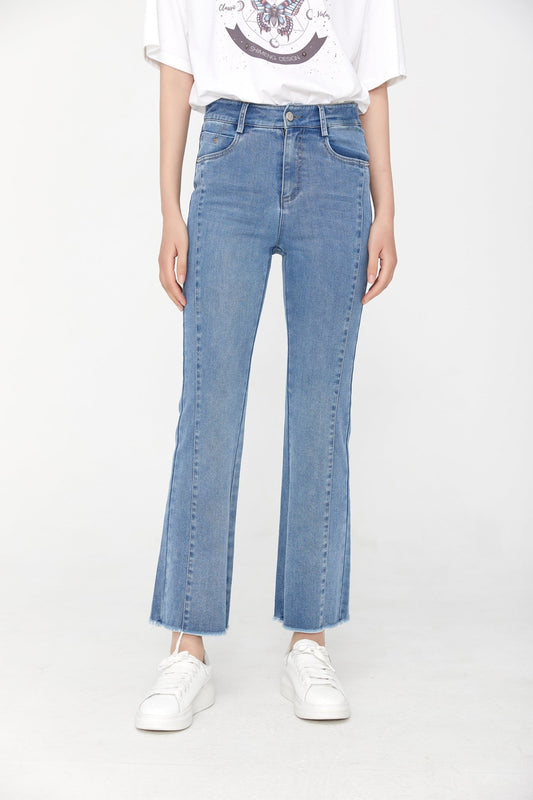 Blue Flare Jeans High Waist Bootcut - SHIMENG