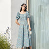 Blue Green Ditsy Floral Midi Dress - SHIMENG