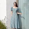 Blue Green Ditsy Floral Midi Dress - SHIMENG