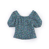 Blue Green Square Neck Print T-shirt - SHIMENG