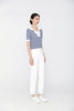 Blue Knit Short Sleeve Stripe T-shirt - SHIMENG