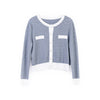 Blue Soft Knit Long Sleeve Stripe Cardigan - SHIMENG
