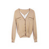 Camel Fake Two Piece V Neck Knit Sweater - SHIMENG