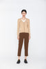 Camel Fake Two Piece V Neck Knit Sweater - SHIMENG