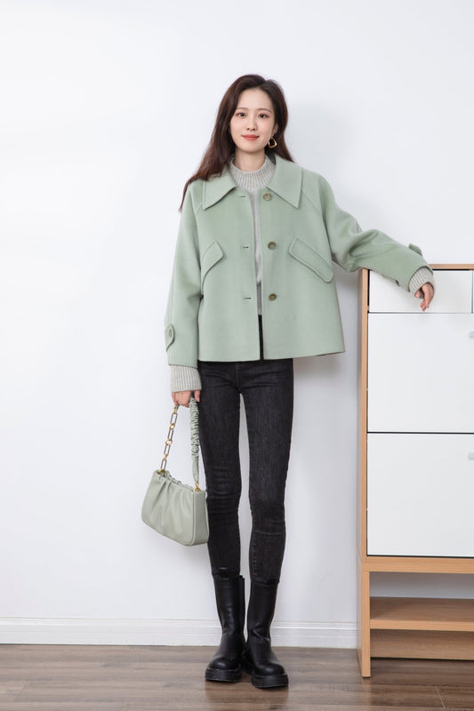 Citron Green Double-sided Wool Coat - SHIMENG