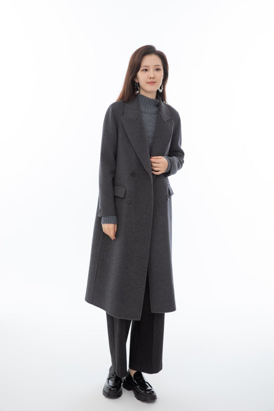 Classic Gray Trench Coat with Blazer-Inspired Collar - SHIMENG