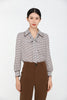 Dark Brown Bow Tie Print Blouses Shirt - SHIMENG