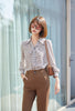 Dark Brown Bow Tie Print Blouses Shirt - SHIMENG