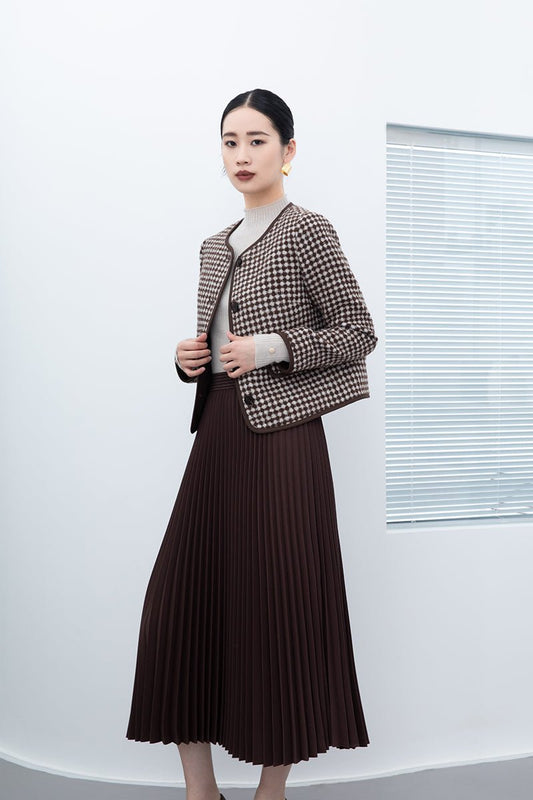 Dark Brown Checkerboard Pattern Coats - SHIMENG