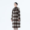 Dark Brown Grid Pattern Long Wool Coats with Scarf - SHIMENG