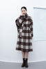 Dark Brown Grid Pattern Long Wool Coats with Scarf - SHIMENG