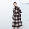 Dark Brown Grid Pattern Long Wool Coats with Scarf - SHIMENG