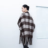 Dark Brown Grid Pattern Tassel Cloak Coats - SHIMENG