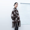 Dark Brown Grid Pattern Tassel Cloak Coats - SHIMENG