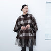 Dark Brown Grid Pattern Tassel Cloak Coats - SHIMENG