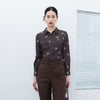 Dark Brown Letter Printed Blouses - SHIMENG