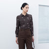 Dark Brown Letter Printed Blouses - SHIMENG