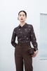 Dark Brown Letter Printed Blouses - SHIMENG