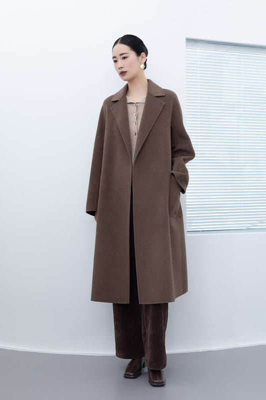 Dark Brown Long Wool Overcoats Coats - SHIMENG