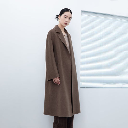 Dark Brown Long Wool Overcoats Coats - SHIMENG