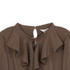 Dark Brown Ruffles Collar Blouses - SHIMENG