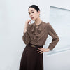 Dark Brown Ruffles Collar Blouses - SHIMENG