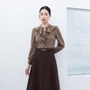 Dark Brown Ruffles Collar Blouses - SHIMENG