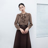 Dark Brown Ruffles Collar Blouses - SHIMENG