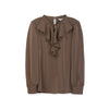 Dark Brown Ruffles Collar Blouses - SHIMENG