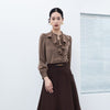 Dark Brown Ruffles Collar Blouses - SHIMENG