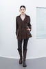 Dark Brown Short Belted Lapel Wool Winter Coat - SHIMENG