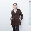 Dark Brown Short Belted Lapel Wool Winter Coat - SHIMENG