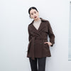 Dark Brown Short Belted Lapel Wool Winter Coat - SHIMENG