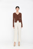 Dark Brown Slim Fit V Neck Knit Sweater - SHIMENG