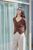 Dark Brown Slim Fit V Neck Knit Sweater - SHIMENG