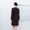 Dark Brown Waisted Long Sleeve Midi Dresses - SHIMENG