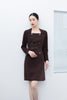 Dark Brown Waisted Long Sleeve Midi Dresses - SHIMENG