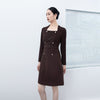 Dark Brown Waisted Long Sleeve Midi Dresses - SHIMENG