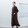 Dark Brown Wool Double Breasted Long Coat - SHIMENG