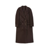 Dark Brown Wool Double Breasted Long Coat - SHIMENG