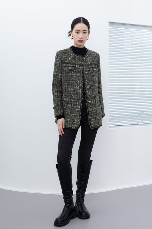 Dark Green Rhombus Pattern Coats - SHIMENG