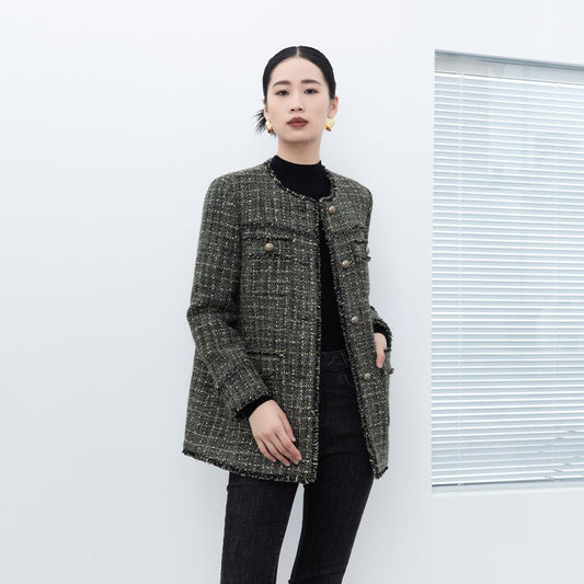 Dark Green Rhombus Pattern Coats - SHIMENG