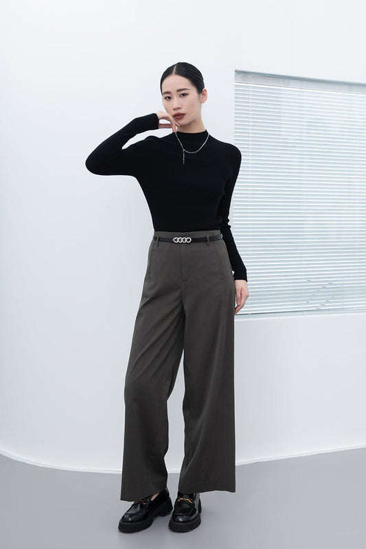 Dark Green Wide Leg Suit Pants - SHIMENG