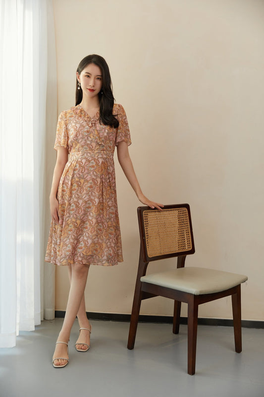 Floral Print Waist Midi Dress - SHIMENG