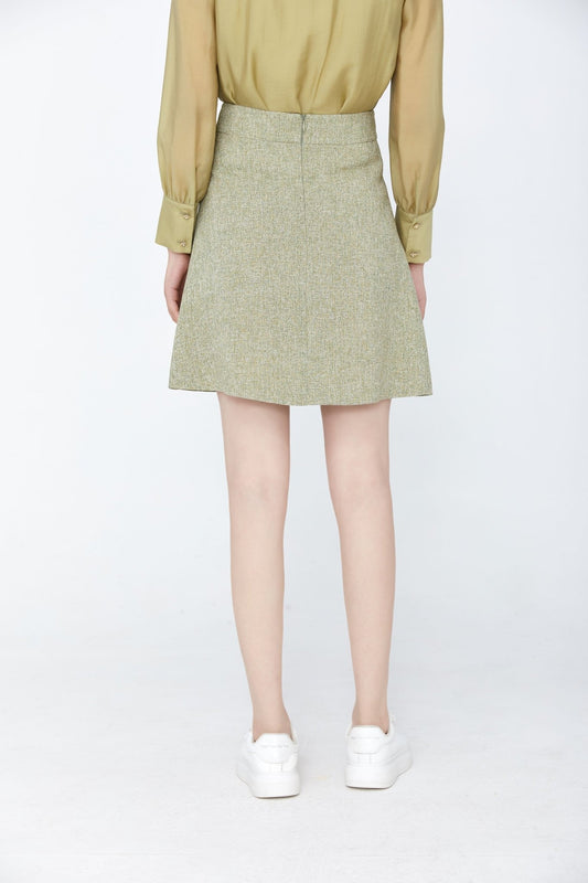Grass Green Short High Waist Pleated Skirts - SHIMENG