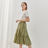 Green Folds Midi Skirt with Belt - SHIMENG