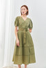 Green V Neck Maxi Dress With Belt - SHIMENG