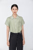 Grey Green Shirt Puffed Sleeves Pocket - SHIMENG