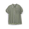 Grey Green Shirt Puffed Sleeves Pocket - SHIMENG