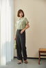 Grey Green Shirt Puffed Sleeves Pocket - SHIMENG